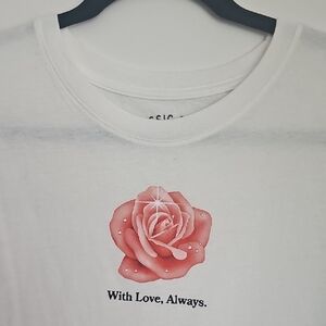 Aeropostale White Tee with Pink Rose Design